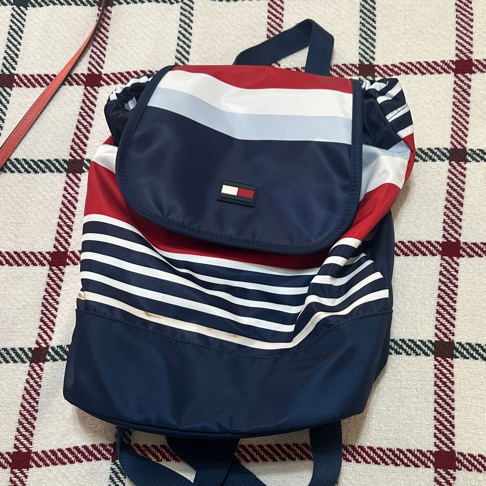 Tommy Hilfiger Men's Striped Navy and Red Backpack
